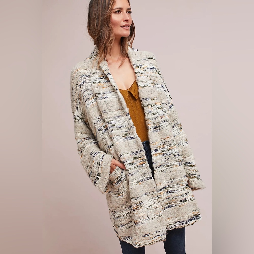 Anthropologie MOTH Cardigan Sz M Chloe Wool Blend Knit Boho Long Line Pockets